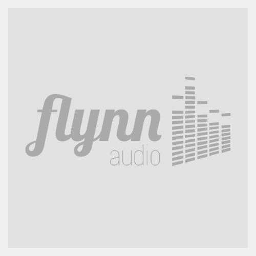 A logo displaying the text flynn audio in stylized lowercase letters. To the right, there is a visual representation of audio levels with bars of varying heights, resembling an equalizer. The background is a light gray color.
