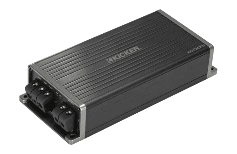 Black audio amplifier with connectivity ports