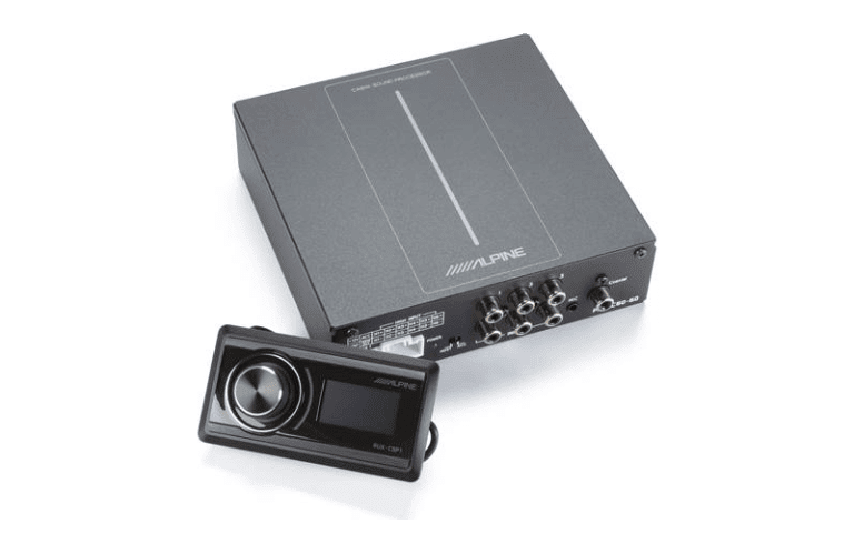 Alpine car audio amplifier and remote controller.