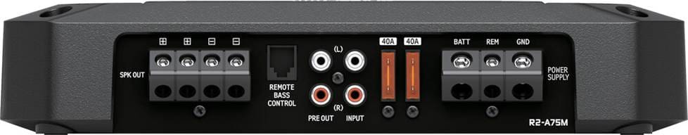 Audio amplifier with various input and output connections.