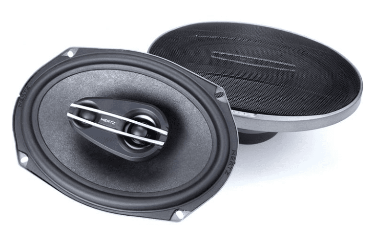 Pair of oval car speakers with grilles.