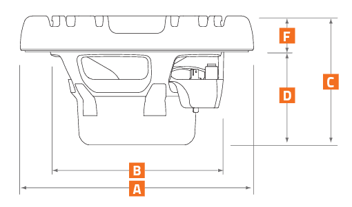 Technical diagram of a speaker with dimensions labeled.
