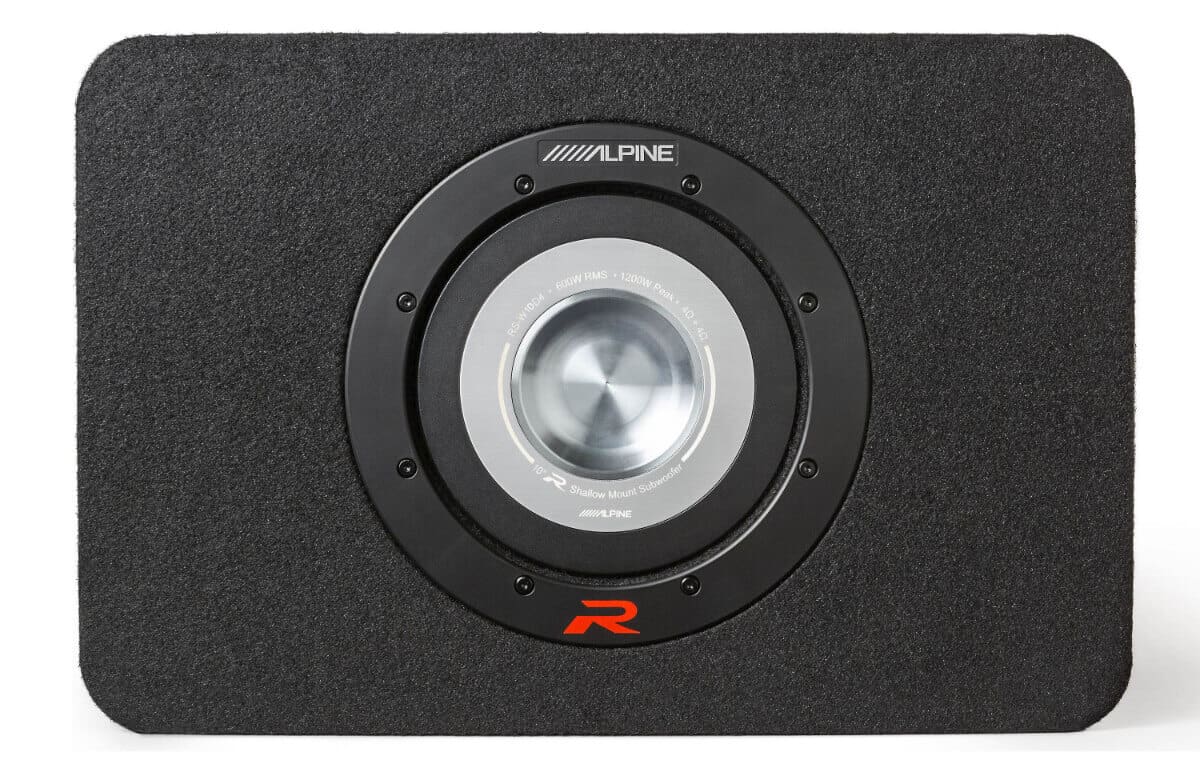 Alpine subwoofer with black enclosure front view