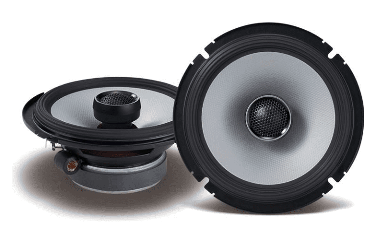 Close-up of two audio speakers