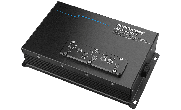 AudioControl black car amplifier with multiple input ports.