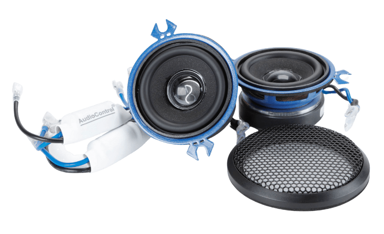 Car audio speakers with wiring and grille cover