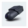 Compact black dash cam with lens and bracket.