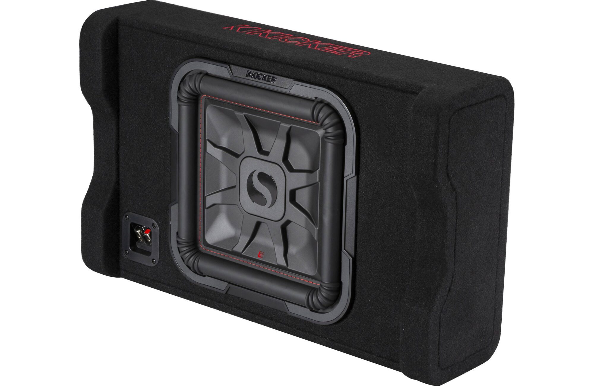 Black subwoofer speaker in a box enclosure.